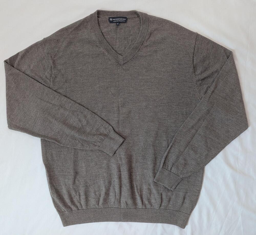 Hart Schaffner Marx Sweater Mens XL Gray V Neck Extra Fine Merino Wool Pullover